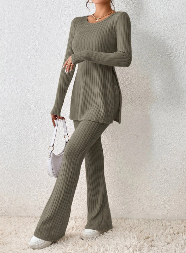 Women's Ribbed Knit Slim Fit Two Piece Pants Set