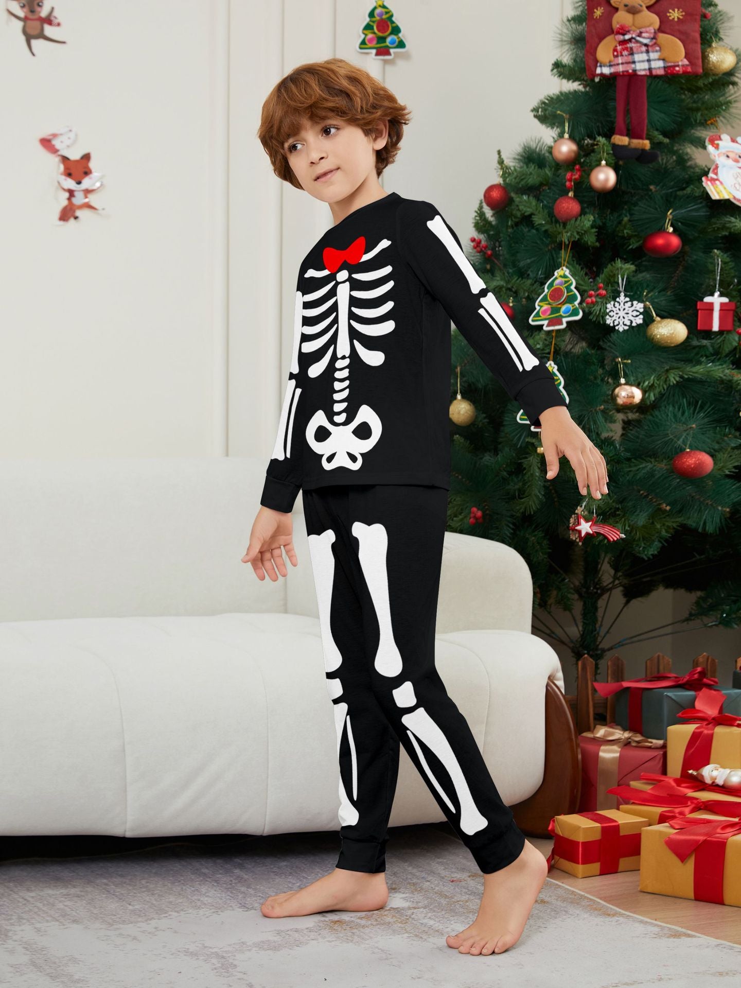 Skull Bow Halloween Parent-Child Dress Printed Pajamas