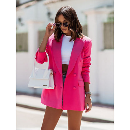 Women's Double Breasted Blazer Long Sleeve Jacket