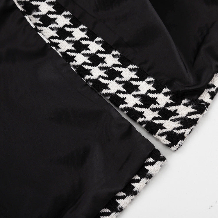 Women's Houndstooth Maxi Winter Coat Double Breasted Belted