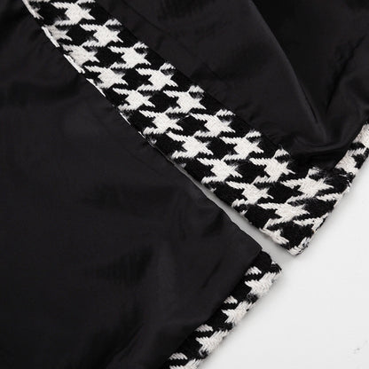Women's Houndstooth Maxi Winter Coat Double Breasted Belted