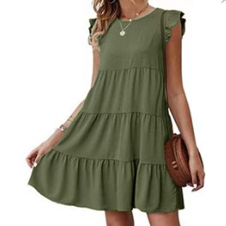 Solid Color Casual Short Sleeve Babydoll Dress