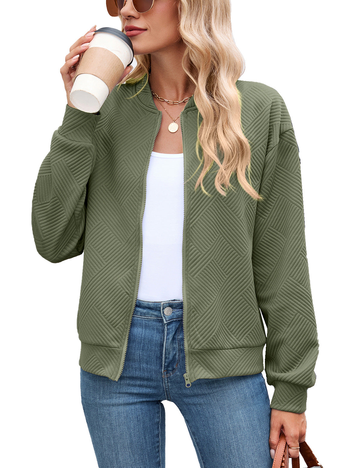 Women's Quilted Zip-Up Bomber Jacket Lightweight Casual
