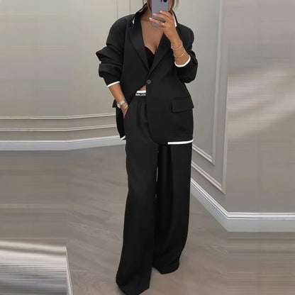 Women's Oversized Blazer Wide Leg Pant Suit Set