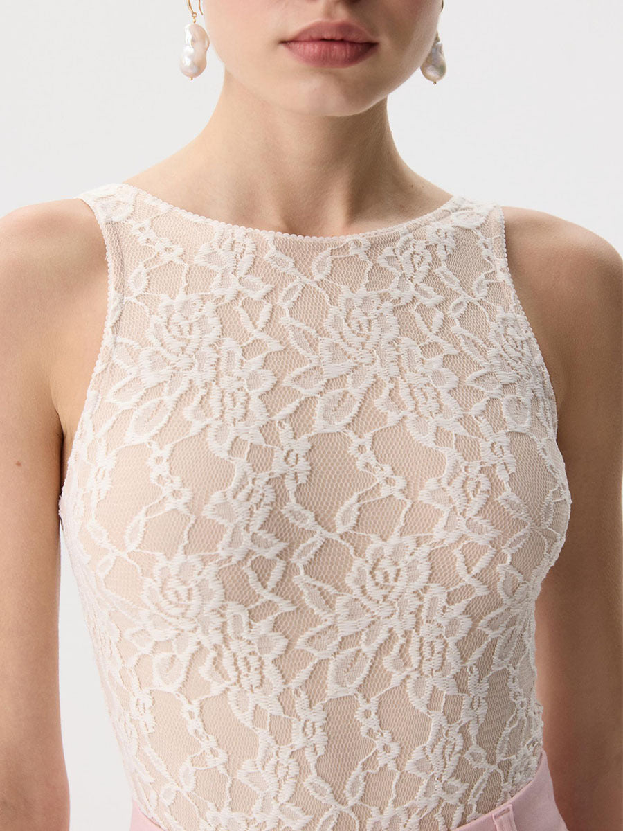 Floral Lace Sleeveless Bodysuit Sexy Mesh Tank Top