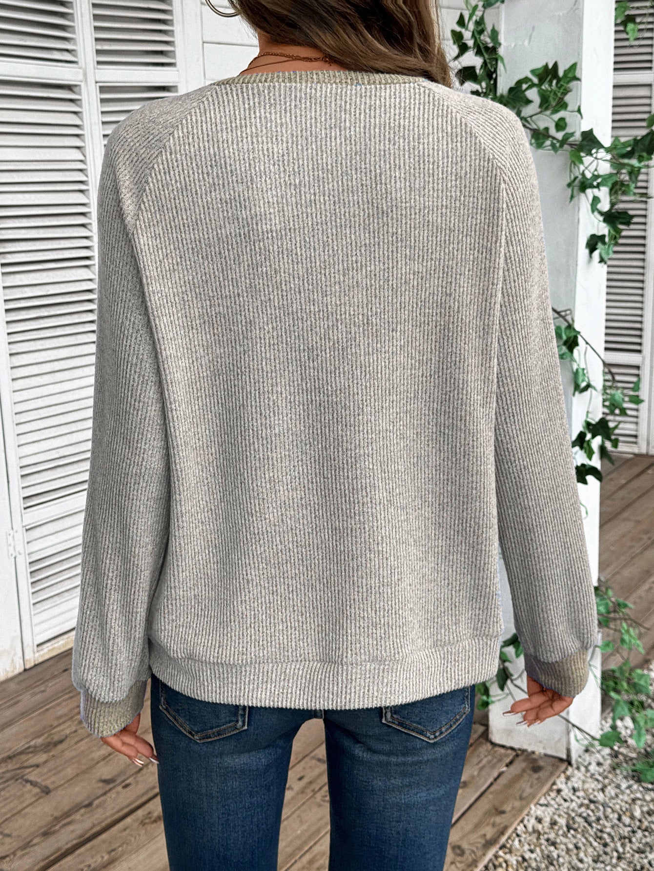 Colorblock V Neck Sweater Women Casual Knit Pullover Top