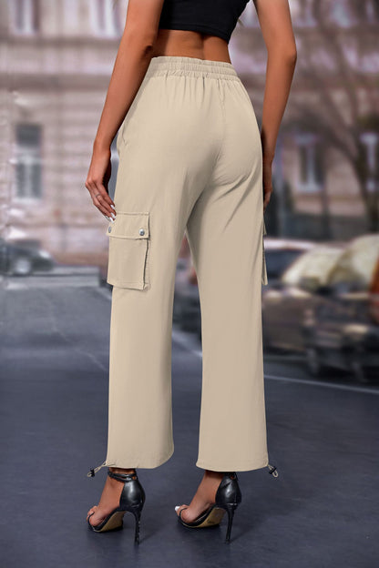 Women's High-Waisted Drawstring Cargo Pants, Baggy Parachute Utility Trousers
