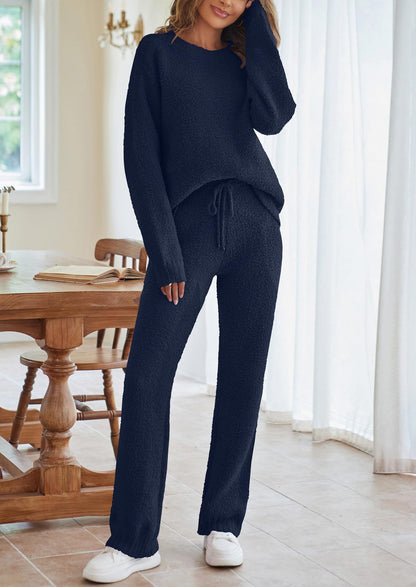 Women's Cozy Knit Two Piece Lounge Set Long Sleeve Outfit