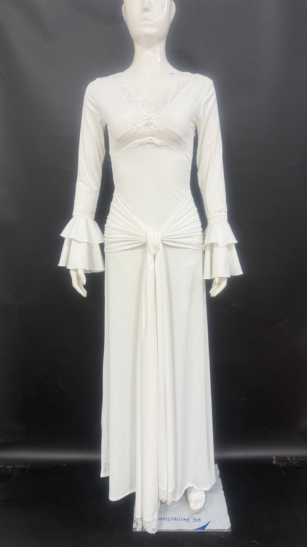 Women's Sexy Lace V-Neck Flare Sleeve Maxi Dress