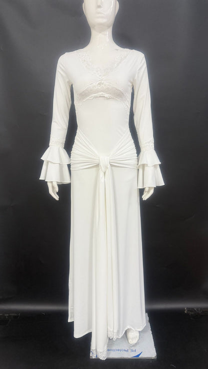 Women's Sexy Lace V-Neck Flare Sleeve Maxi Dress