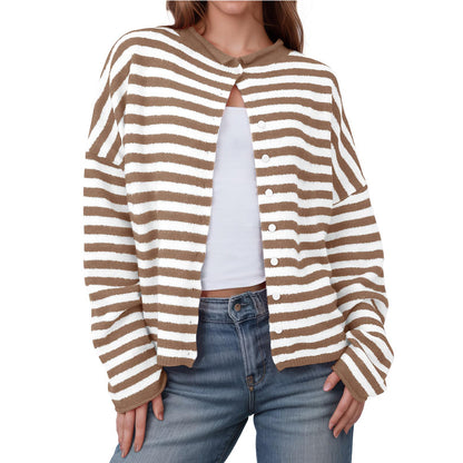 Striped Color Block Cardigan Sweater | Long Sleeve Casual Open Front