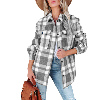 Women's Plaid Shacket Button Down Casual Jacket