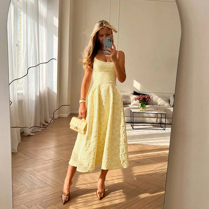 Elegant Jacquard Halter Maxi Dress Summer Backless