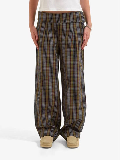 Women's Plaid Wide Leg Pants Casual Loose Fit