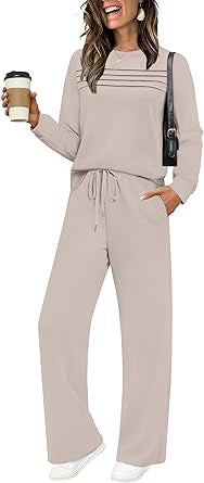 Women's 2 Piece Lounge Set Long Sleeve Wide Leg Pants