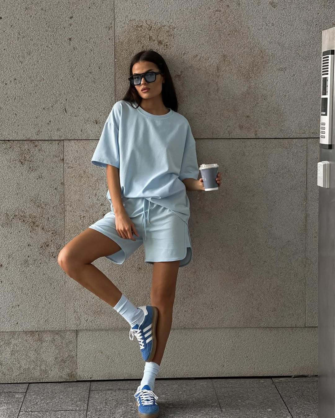 Cotton Two Piece Set T Shirt Shorts Casual Lounge Outfit