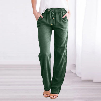 Women's Cotton Linen Drawstring Wide Leg Casual Pants
