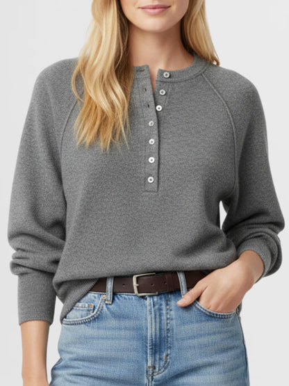 Women's Henley Button Front Knit Pullover Sweater