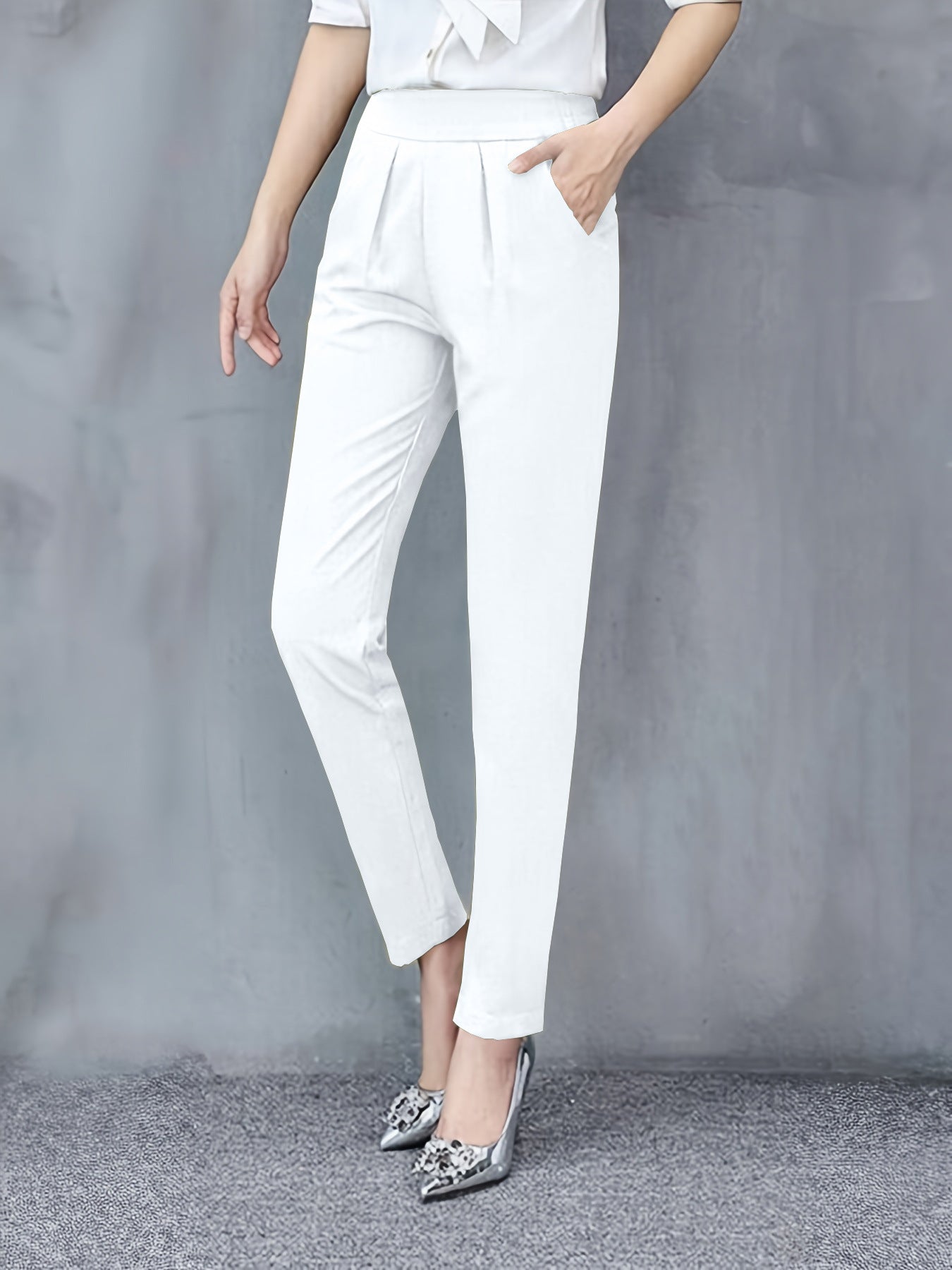 Women's Slim Fit Ankle Length Dress Pants with Pockets