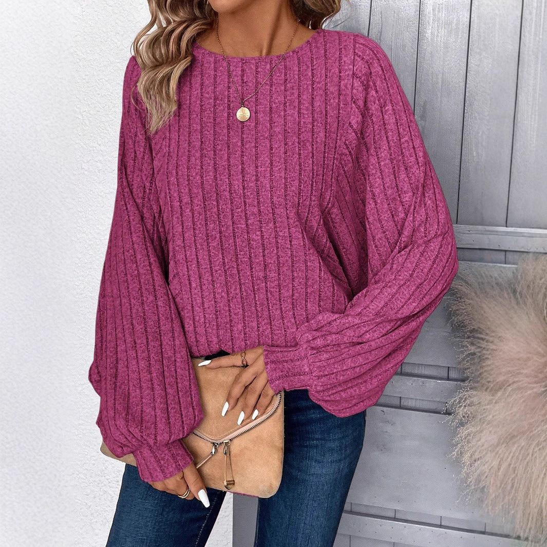Oversized Ribbed Crew Neck Batwing Sweater