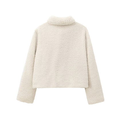 Women's Cropped Fleece Lapel Jacket Chic Short Coat