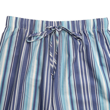 Blue Striped Drawstring Wide Leg Pants Casual Summer Trousers