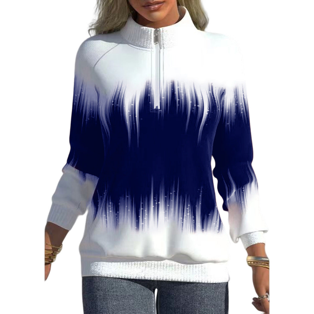Women Ombre Quarter Zip Mock Neck Fleece Sweatshirt