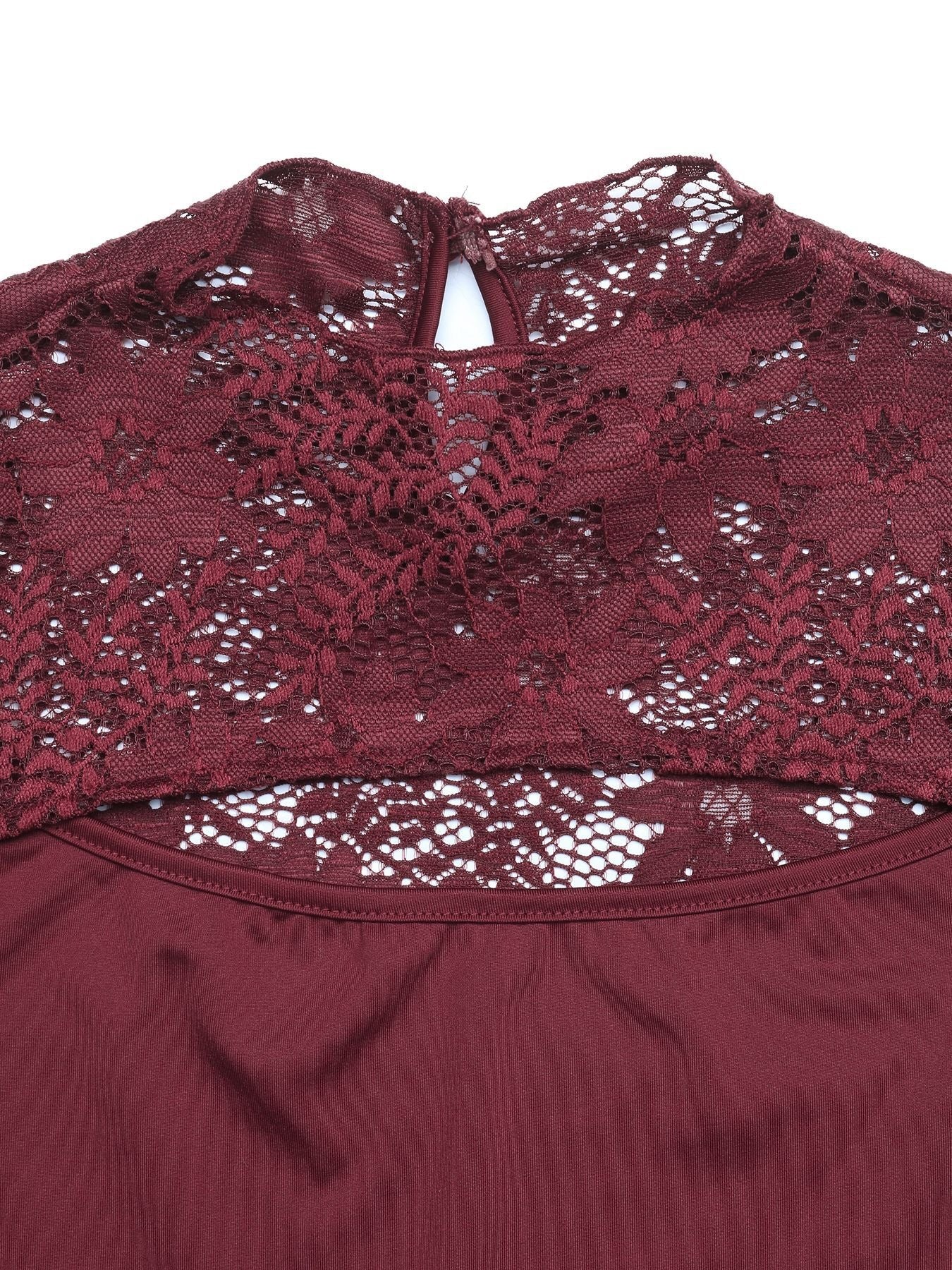Lace Cutout Bodysuit Mock Neck Flare Sleeve Fitted Top