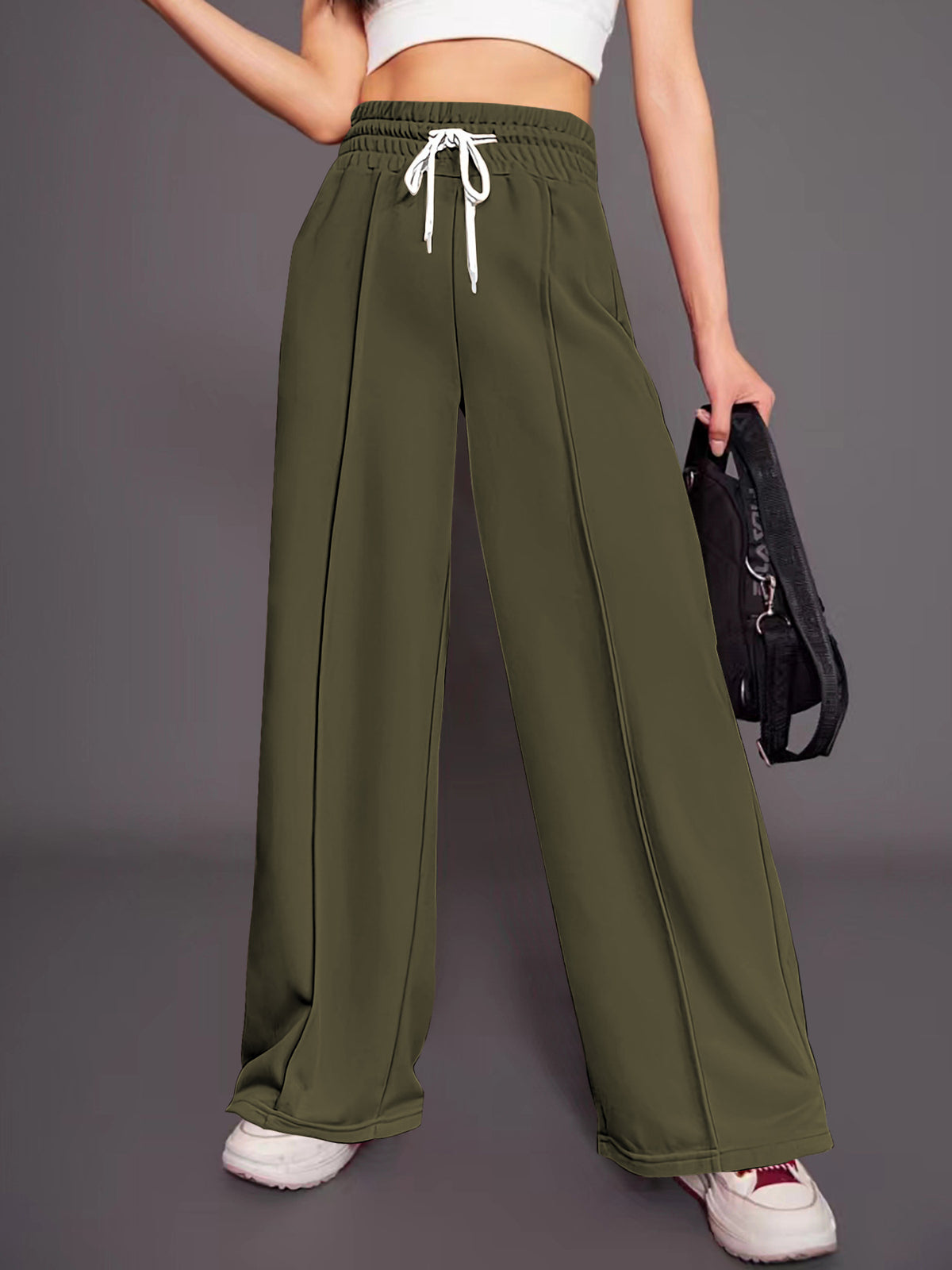 Womens High Waisted Drawstring Wide Leg Sweatpants