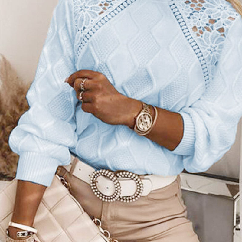 Women's Crochet Lace Long Sleeve Knit Pullover Sweater