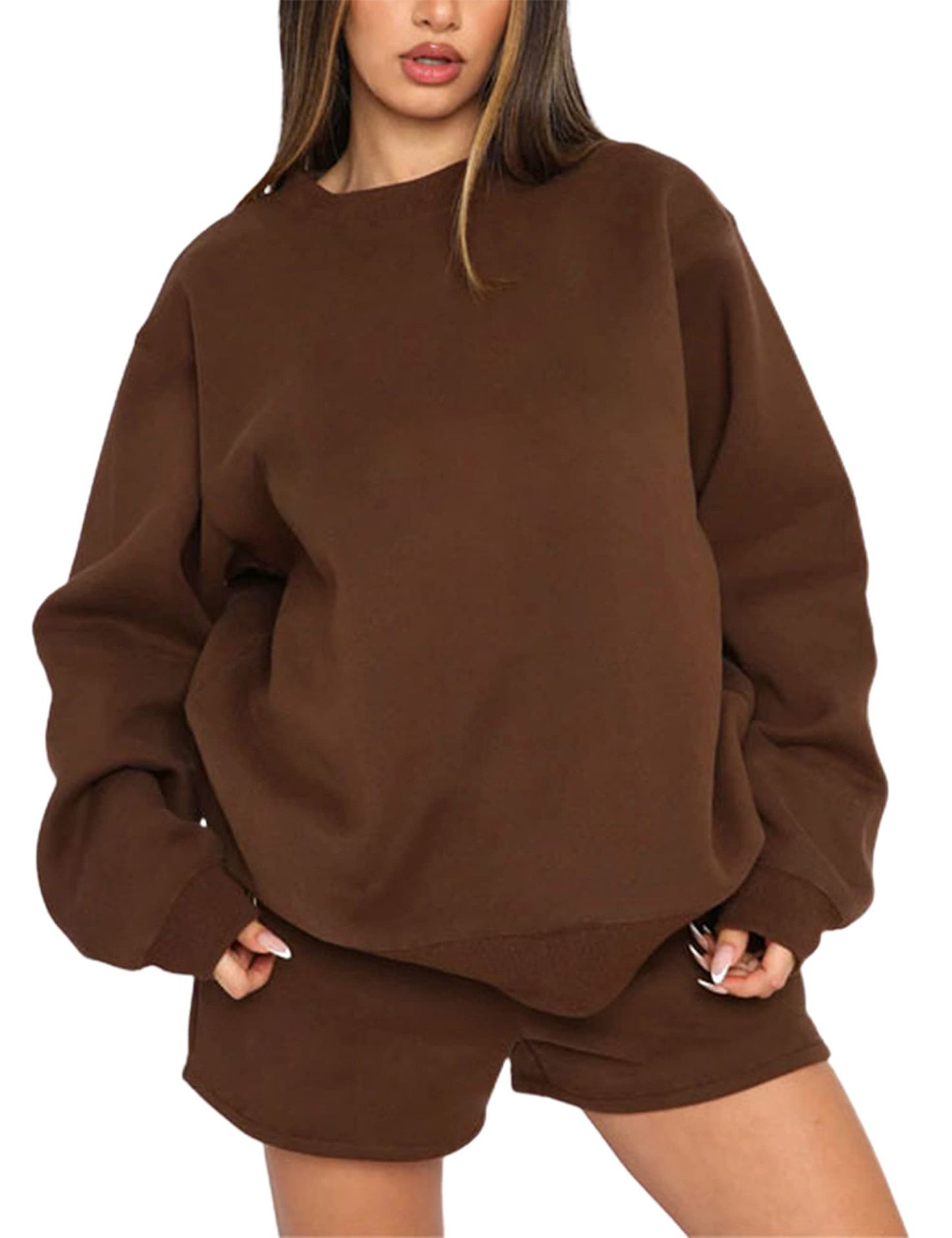 Women's Crew Neck Sweatshirt & Shorts Matching Set