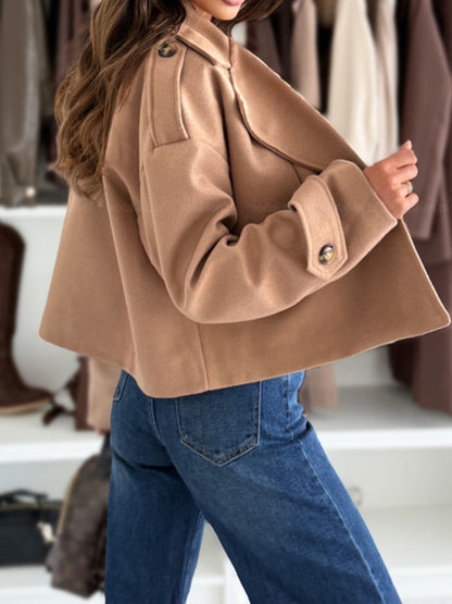 Women's Cropped Lapel Jacket Oversized Woven Coat