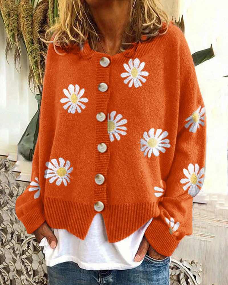 Women's Daisy Embroidered Chunky Knit Cardigan