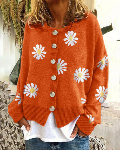 Women's Daisy Embroidered Chunky Knit Cardigan