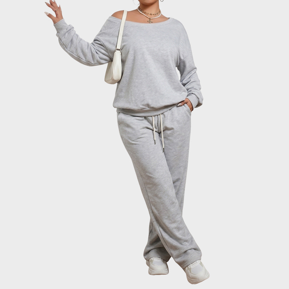 Plus Size Off Shoulder Sweatshirt Jogger Pants Set