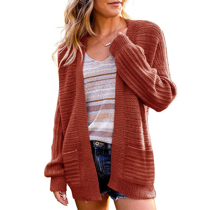 Women's Open Front Balloon Sleeve Cardigan with Pockets
