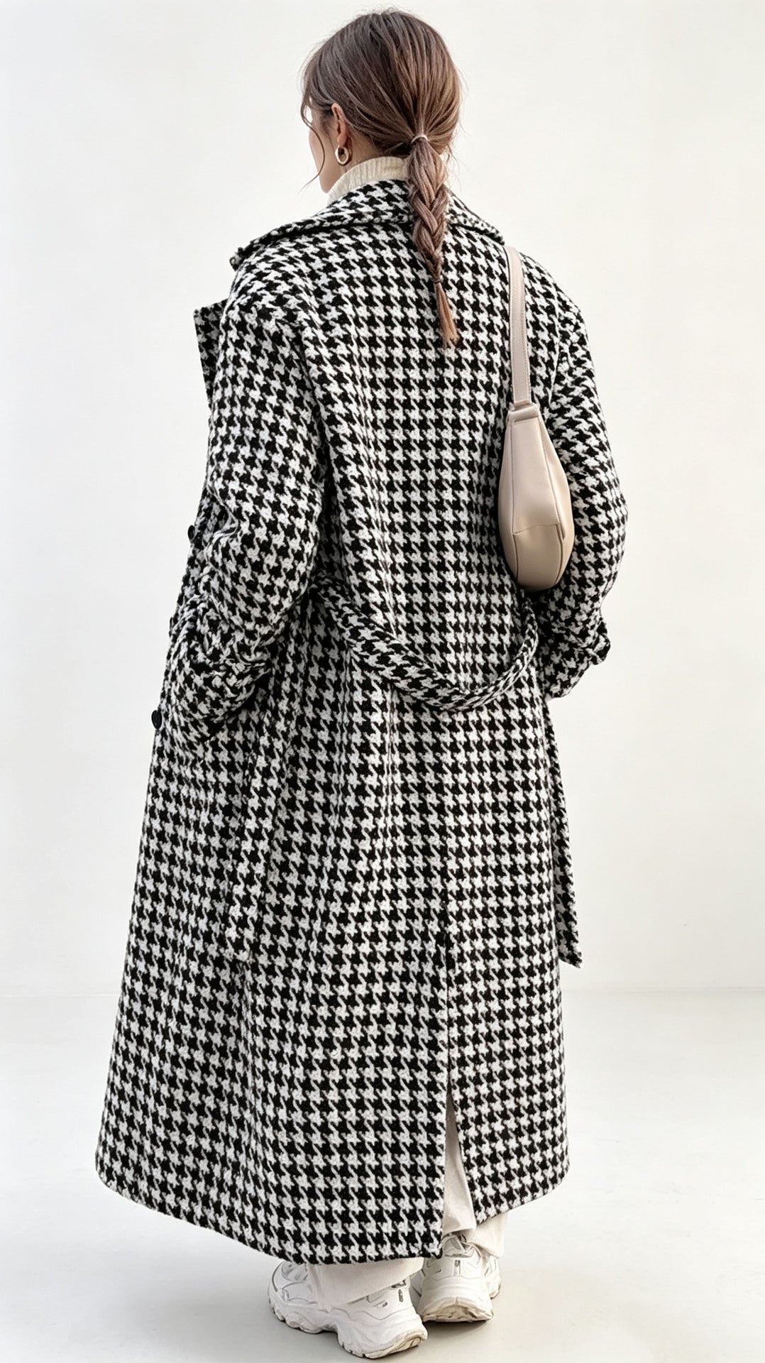 Women's Oversized Houndstooth Long Wool Blend Coat
