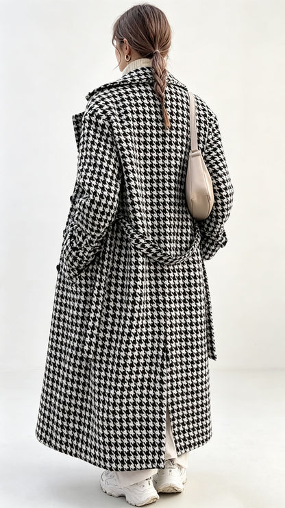Women's Oversized Houndstooth Long Wool Blend Coat