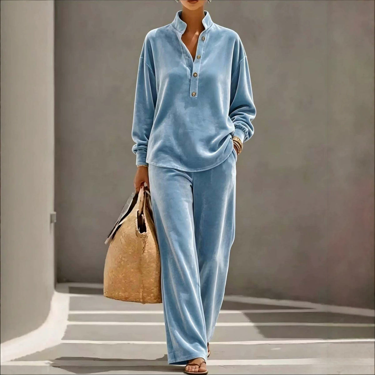Women's Velvet Two Piece Lounge Set Top and Pants