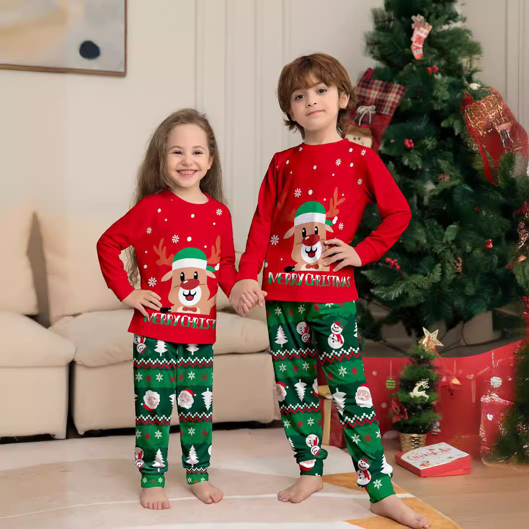 Deer Alphabet Parent-Child Printed Christmas Pajama Set