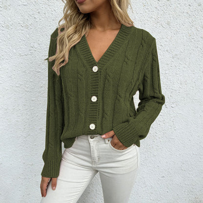 Women's Chenille Cable Knit V Neck Button Cardigan