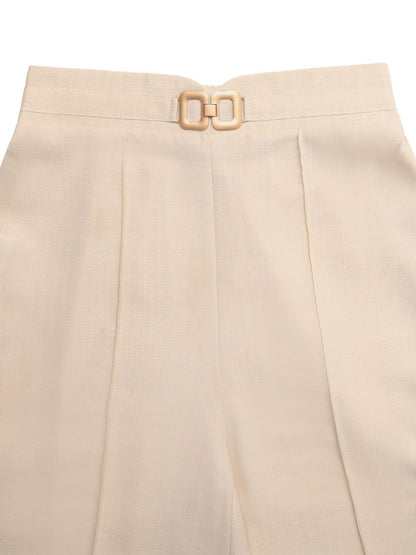 Solid High Waist Wide Leg Pants Buckle Dress Trousers