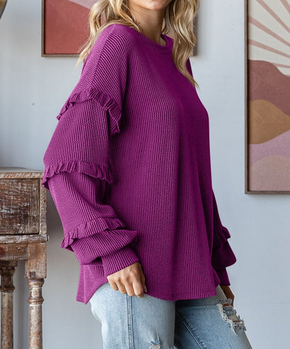 Lantern Sleeve Lace Round Neck Top
