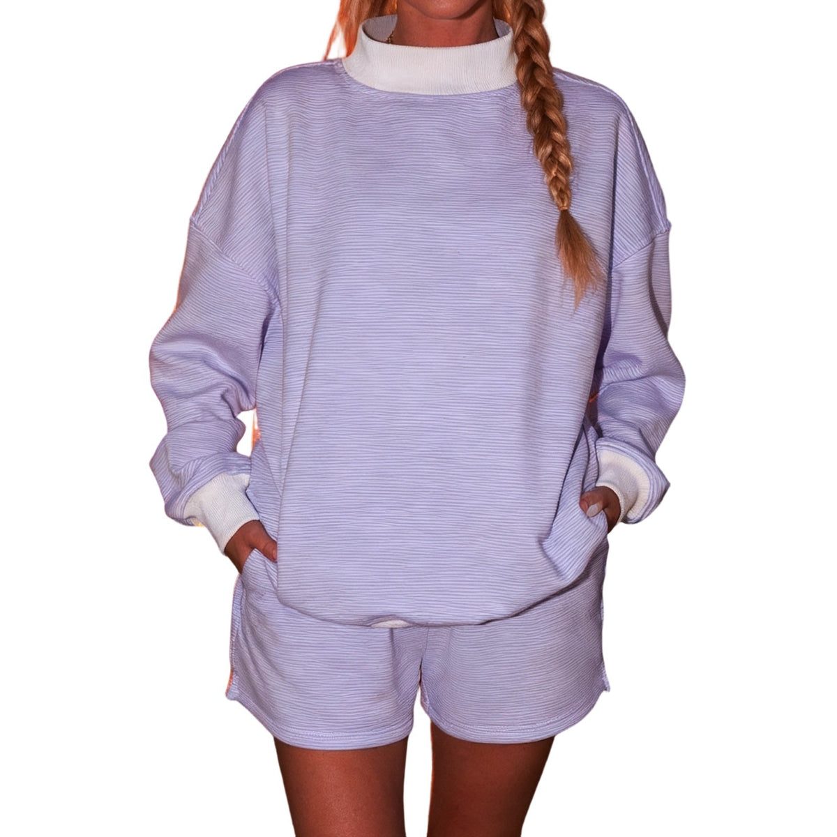 Oversized Striped Sweatshirt and Shorts Lounge Set