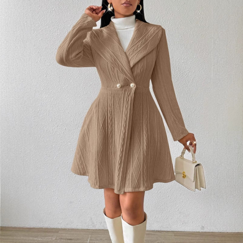 Women's Fitted Flared Textured Lapel Midi Coat