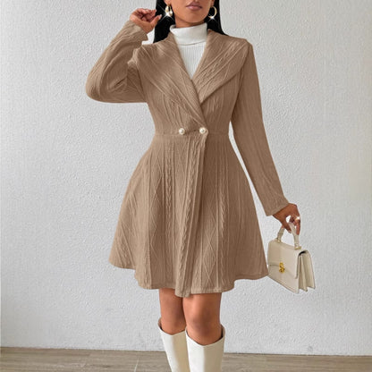 Women's Fitted Flared Textured Lapel Midi Coat