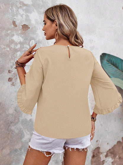 Women’s Black Ruffle Sleeve Loose Fit Chiffon Blouse
