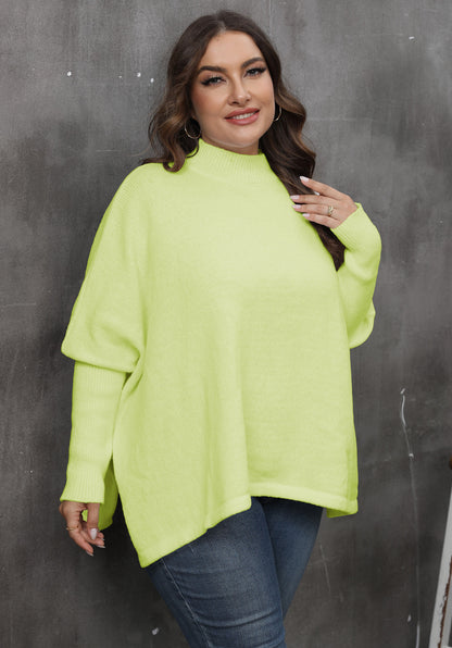 Women's Loose Split Bat Sleeve Semi-turtleneck Sweater