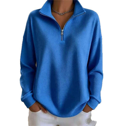 Women's Waffle Knit Quarter Zip Oversized Sweatshirt