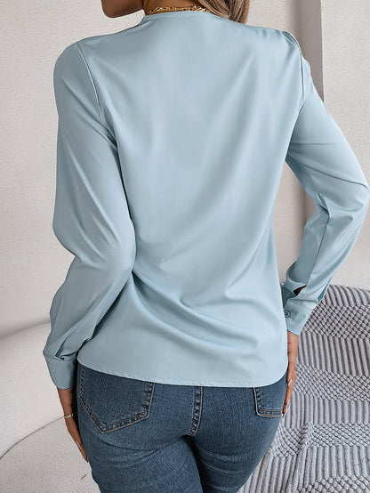 Elegant Layered V-Neck Long Sleeve Blouse – 2025 Fall/Winter